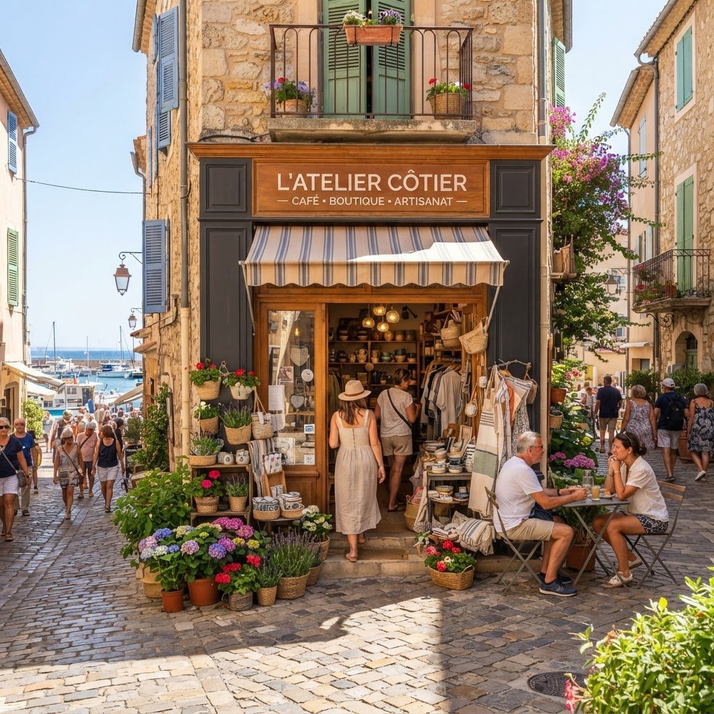Commerce prospère dans une ville côtière française avec une présence en ligne optimisée
