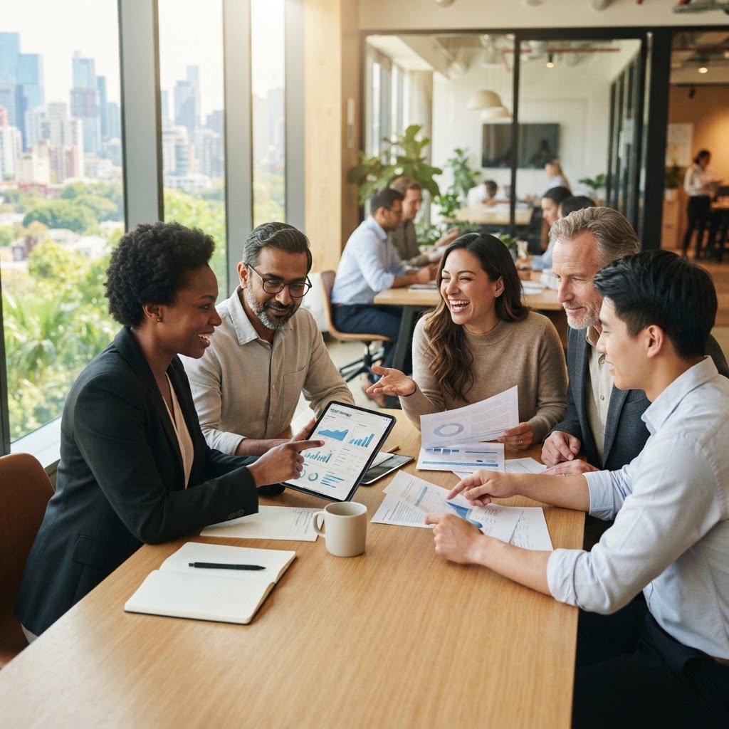Équipe collaborative travaillant sur la stratégie digitale et l'optimisation SEO pour septembre