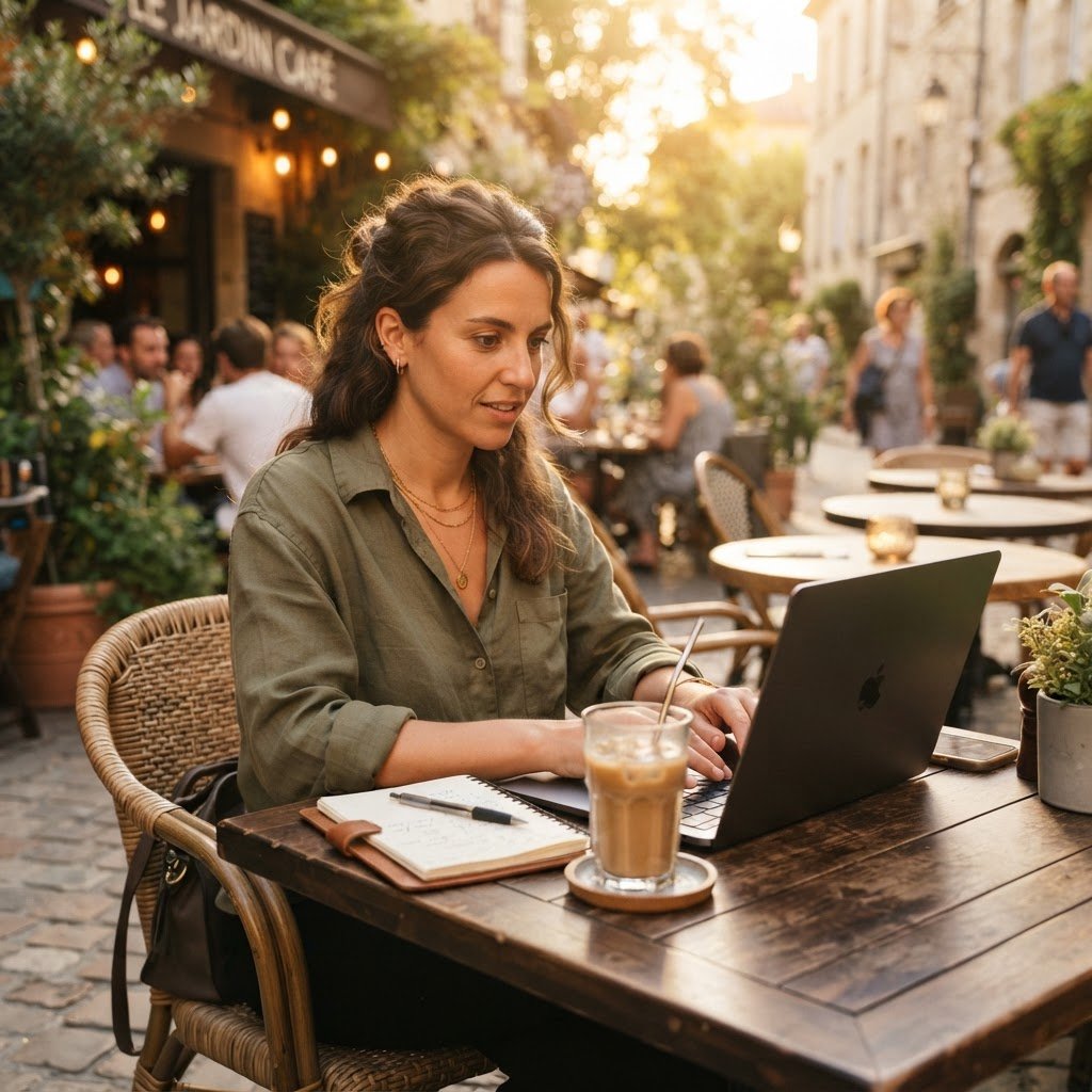 Entrepreneur profitant de l ete pour refaire sa presence en ligne et preparer la rentree
