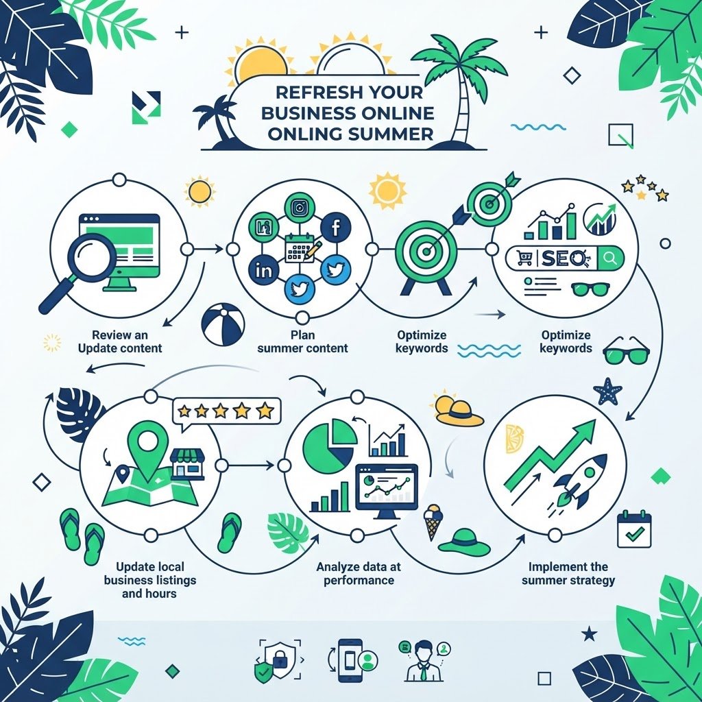 Infographie etapes pour refaire sa presence numerique pendant l ete