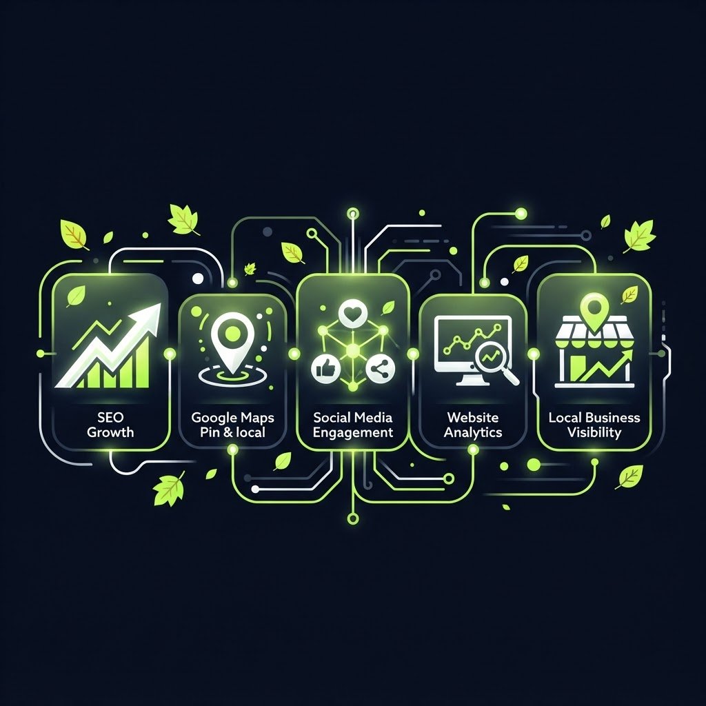 Infographie strategie digitale automne : SEO local, Google Maps, reseaux sociaux