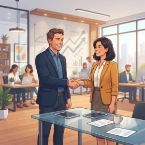 Réussite PME : poignée de mains client après préparation estivale