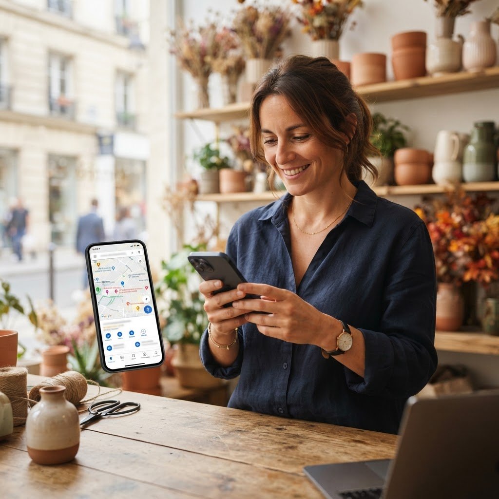 PME francaise consultant Google Maps sur smartphone en vue de la rentree 2026