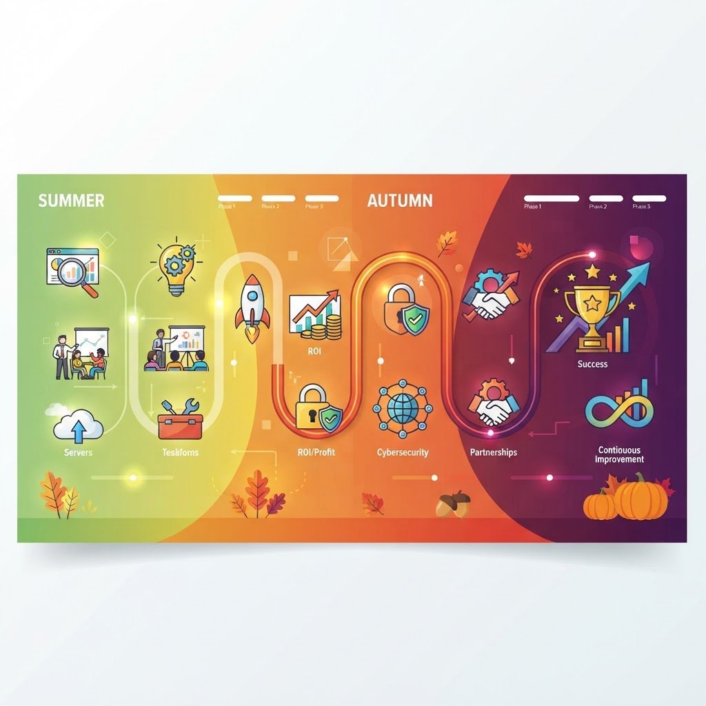 Infographie timeline stratégie digitale transformation été automne croissance