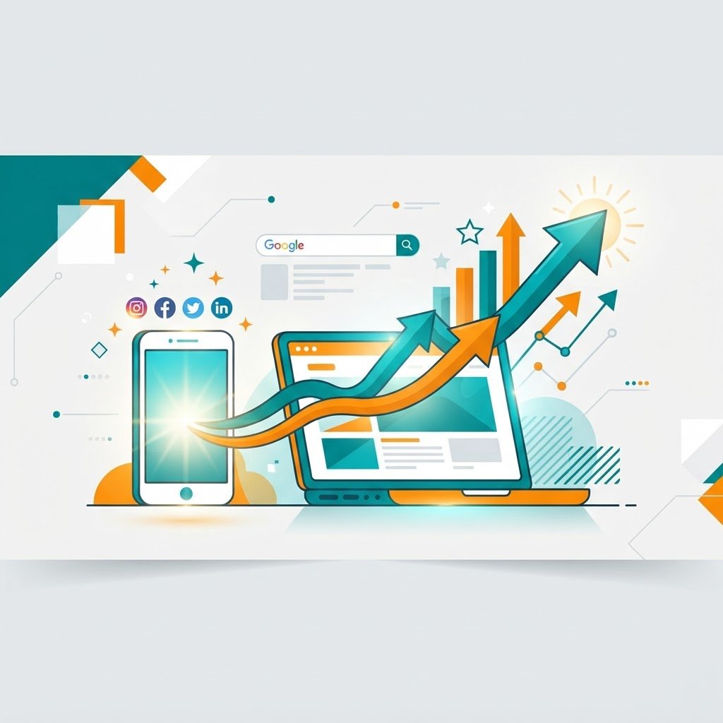 Infographie transformation digitale pour PME - presence en ligne Google et reseaux sociaux