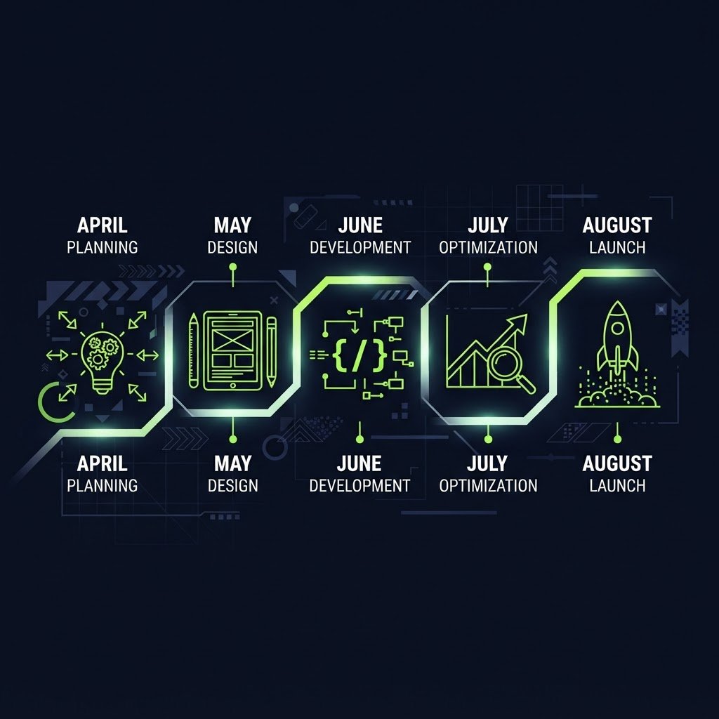 Timeline préparation digitale avril à août - étapes SEO et optimisation