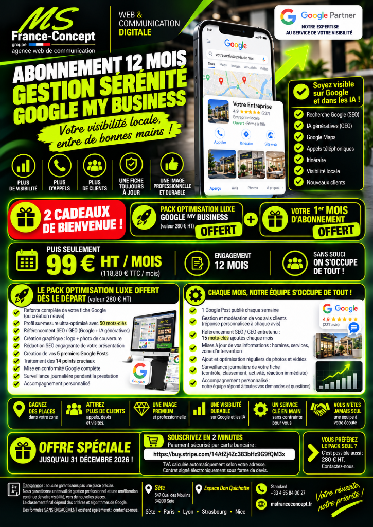Abonnement Gestion Sérénité Google My Business — MS France Concept