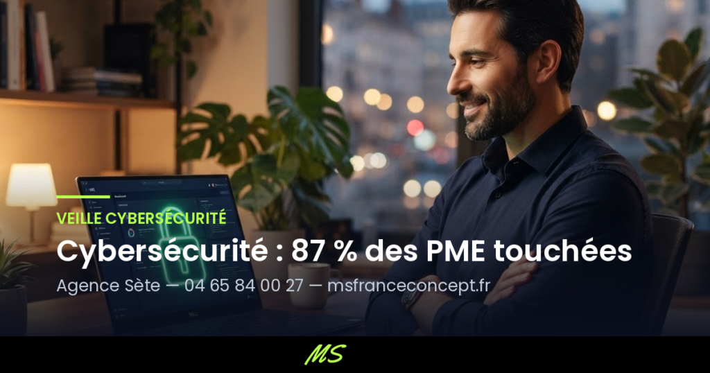 Dirigeant de PME devant son écran affichant un cadenas de sécurité