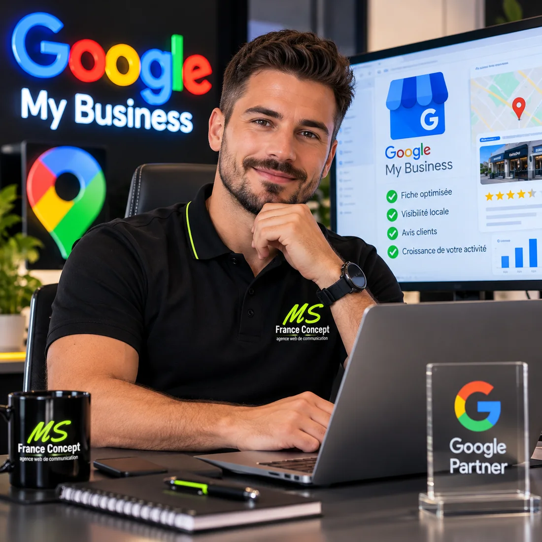 Consultant MS France Concept optimisant une fiche Google My Business